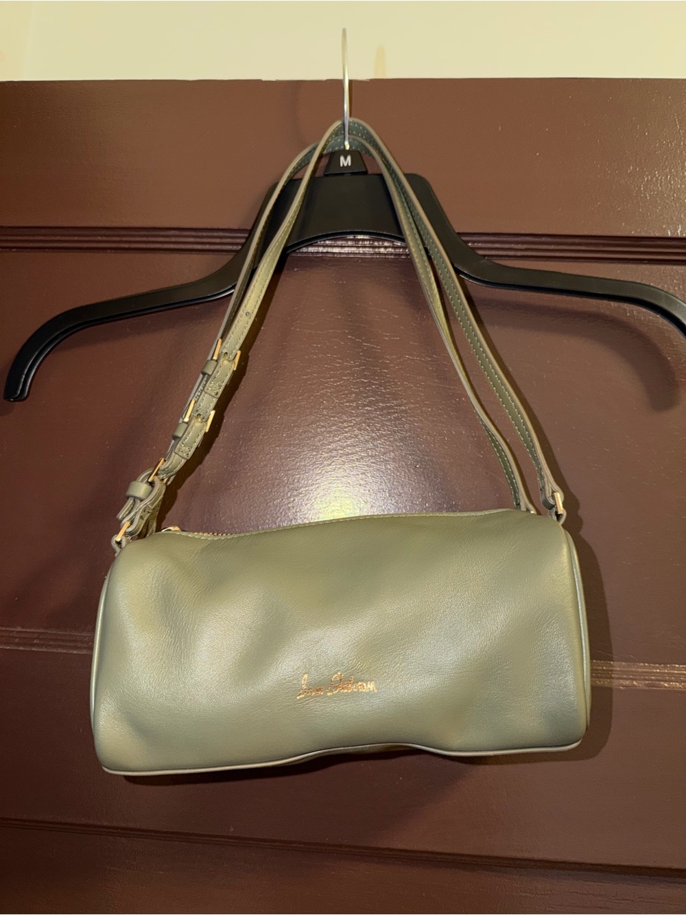 Sam Edelman Olive Green Barrel Shoulder Bag with Gold Logo